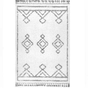 nuLOOM Mackie Moroccan Tasseled Shag Accent Rug, 2x3, White